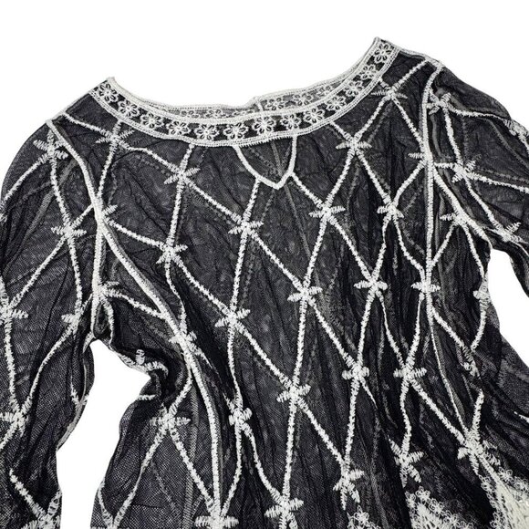 Whimsigoth Top Sz.L Black Mesh Embroidered Sheer Dark Romantic Witchy Goth - Picture 3 of 12